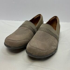 Clarks Slip On Loafers Comfort Perforated Casual‎ Shoes Taupe Size 8.5